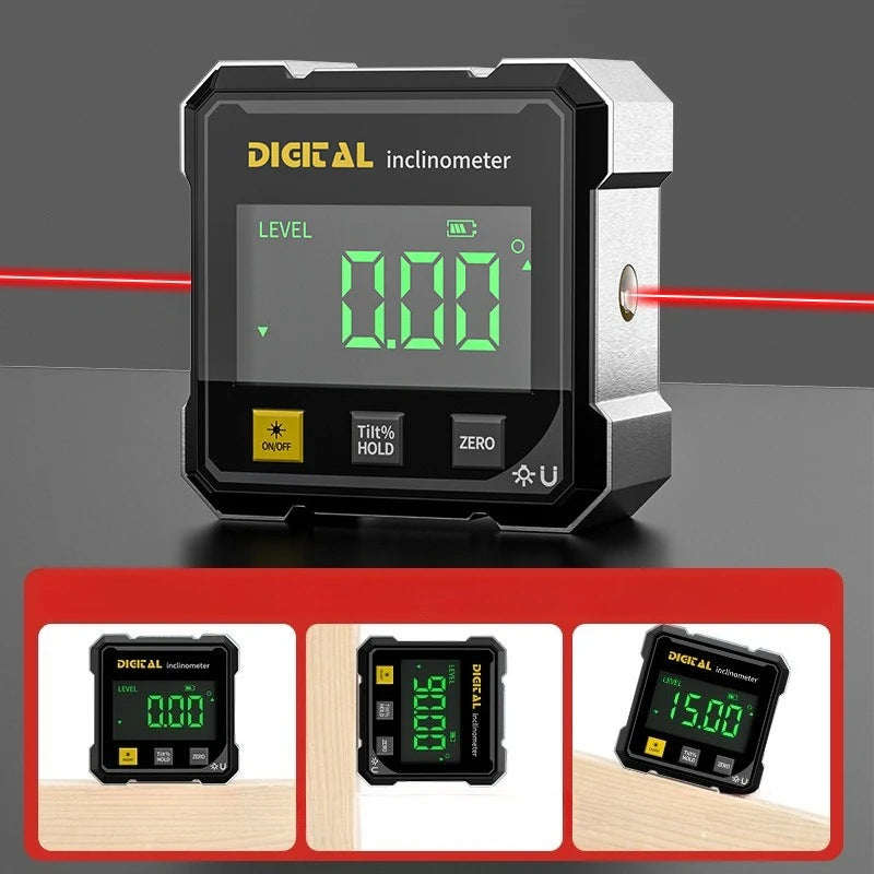 4-Side Magnetic Digital Angle Gauge with Laser Electronic Protractor Horizontometer Inclinometer Angle Ruler Slope Measuring