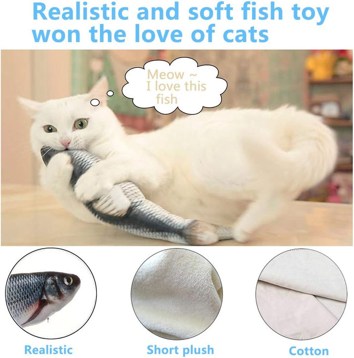 Cat Toys Flopping Fish with Catnip, Moving Cat Toy Interactive for Indoor Cats, Kitten Kicker Floppy Dog Toy, 11" Electric Realistic Plush Wiggle Fish for Kitty Exercise