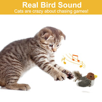 Interactive Electronic Cat Toy, Automatic Chirping Bird Toy Squeaky with Feather Tail, Melody Chaser Toy for Cats to Play Alone, Play and Squeak Kitten Toy for Boredom
