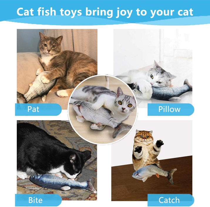 Cat Toys Flopping Fish with Catnip, Moving Cat Toy Interactive for Indoor Cats, Kitten Kicker Floppy Dog Toy, 11" Electric Realistic Plush Wiggle Fish for Kitty Exercise